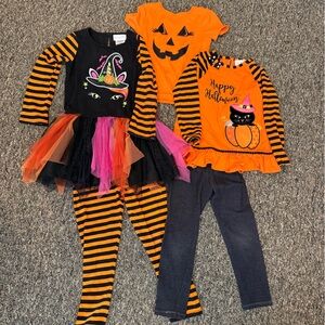 Girl Halloween Black Cat and Pumpkin